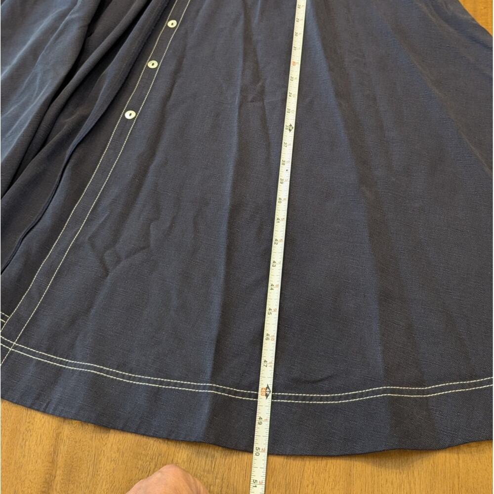 Elie Tahari Shirt Midi Dress Womens 6 Navy Linen Blend Short Sleeve Belted - Picture 8 of 10
